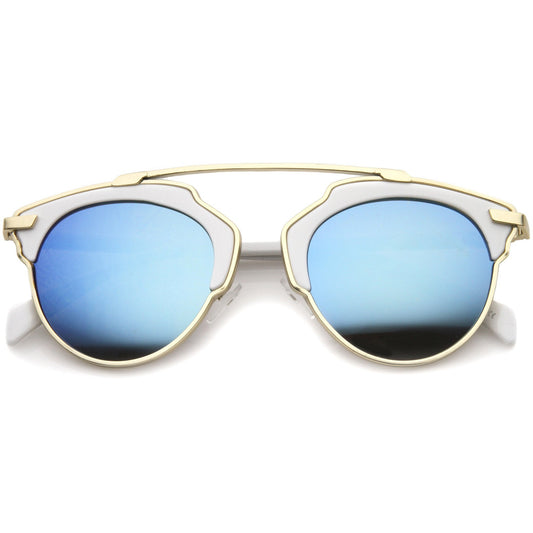 Two Tone Mirrored Lens Aviator Sunglasses