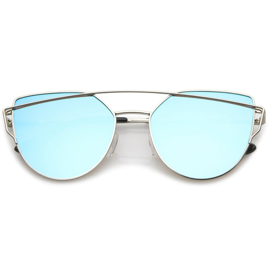 Oversize Laser Cut Cat Eye Mirrored Sunglasses