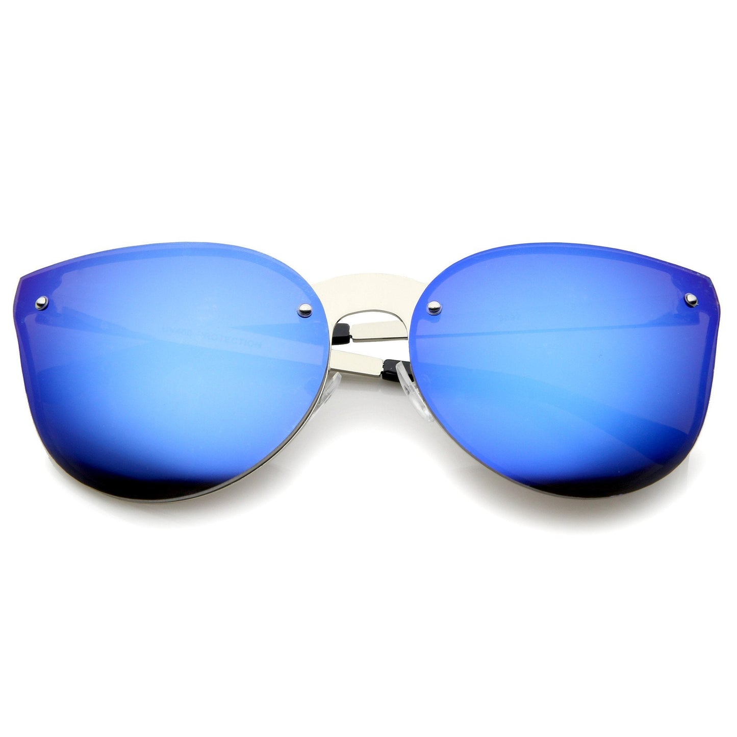 Rimless Cat Eye Shield Mirror Lens Sunglasses