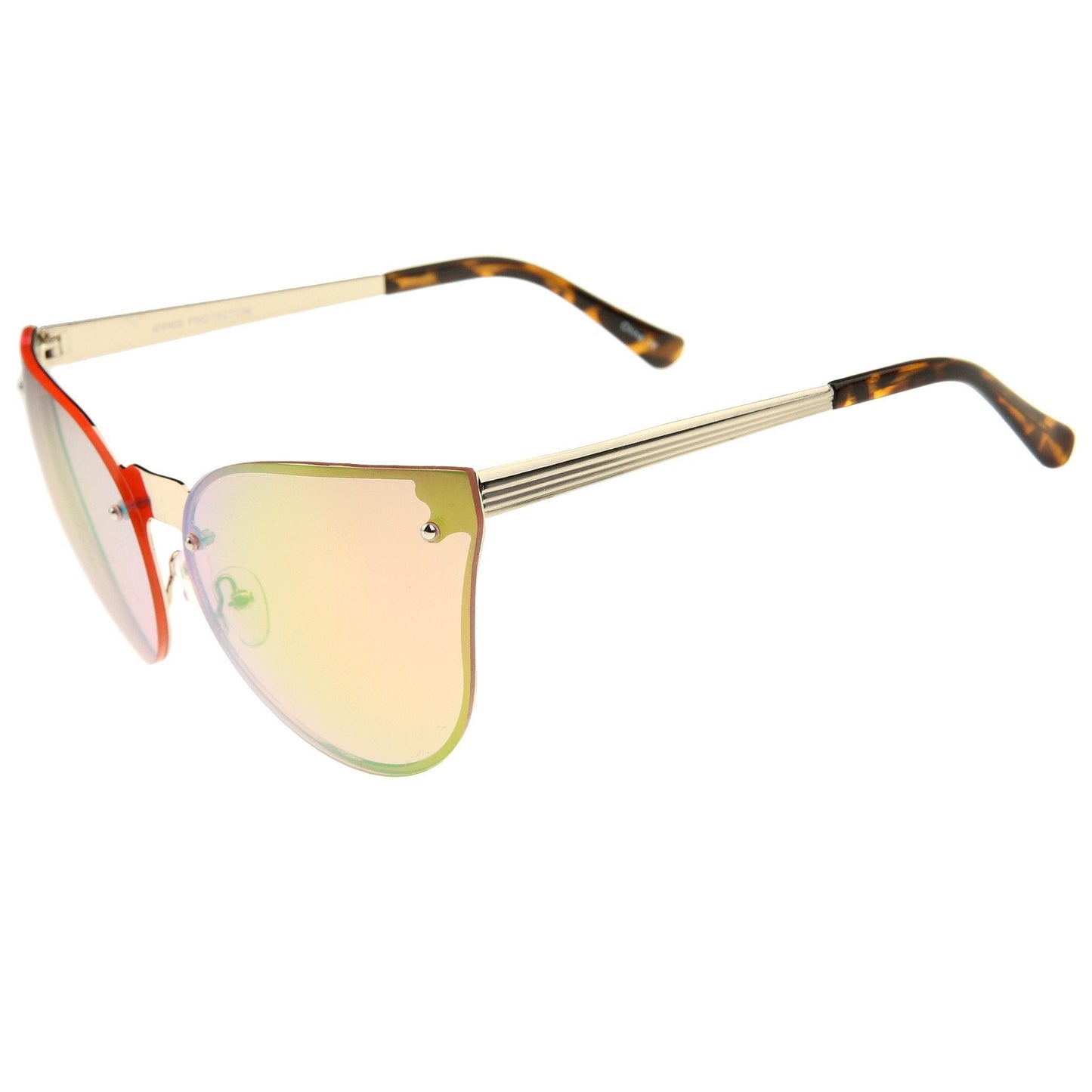 Rimless Cat Eye Shield Mirror Lens Sunglasses