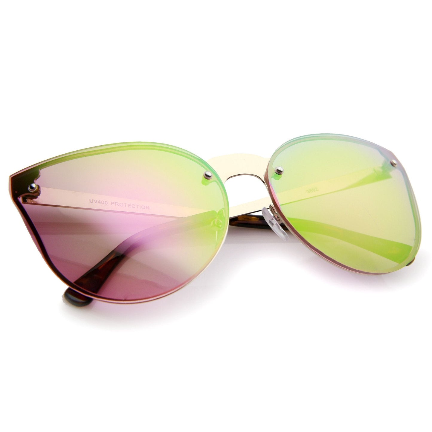 Rimless Cat Eye Shield Mirror Lens Sunglasses