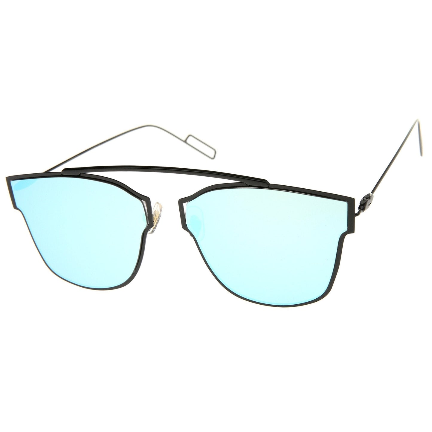 Modern Thin Flat Mirrored Lens Horned Rim Sunglasses