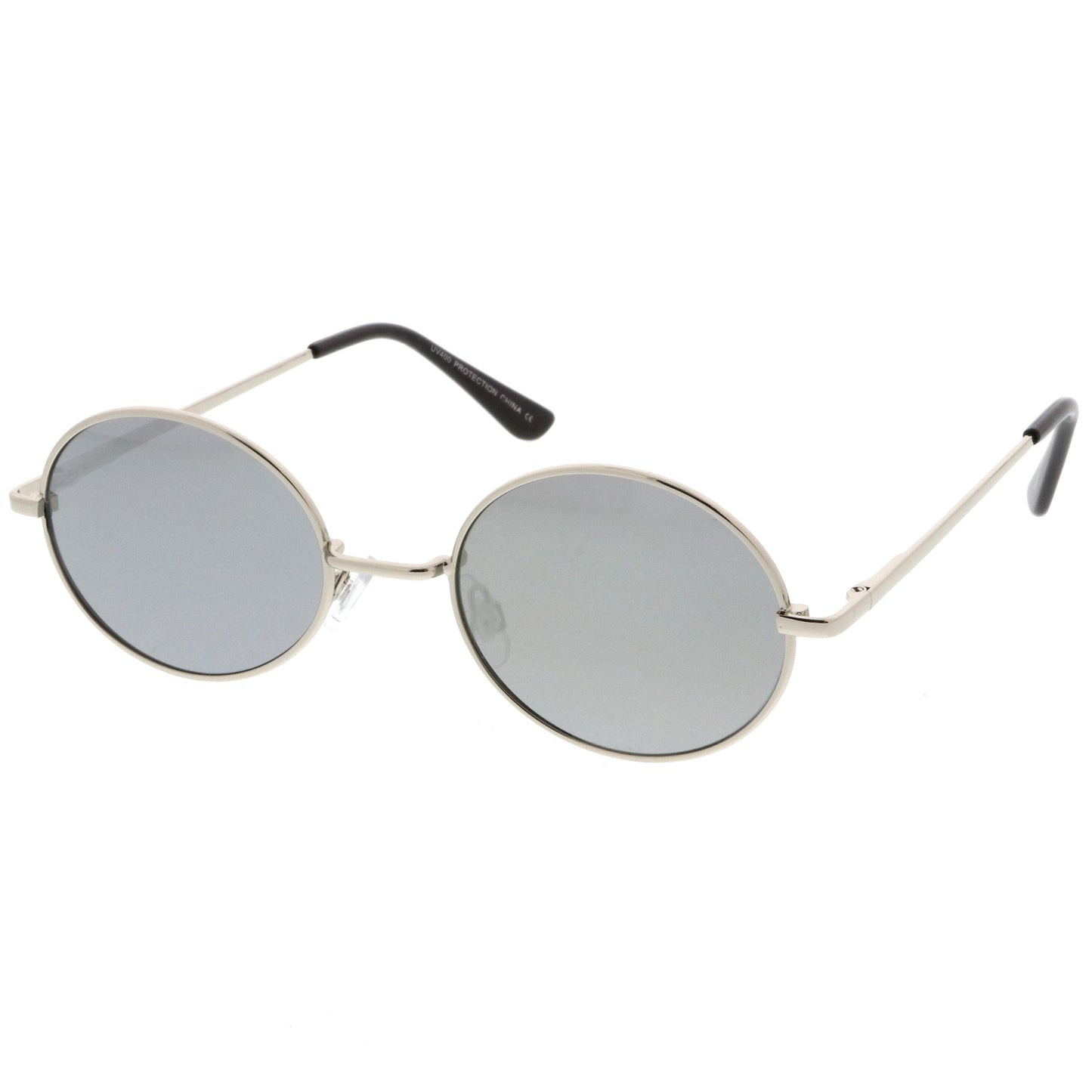 Retro Fashion Oval Mirrored Flat Lens Sunglasses