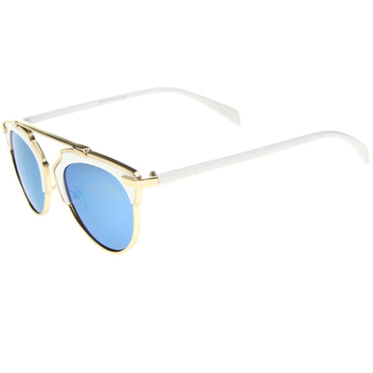 Two Tone Mirrored Lens Aviator Sunglasses