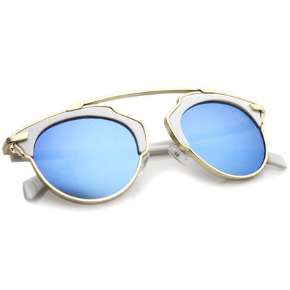 Two Tone Mirrored Lens Aviator Sunglasses