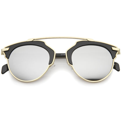 Two Tone Mirrored Lens Aviator Sunglasses