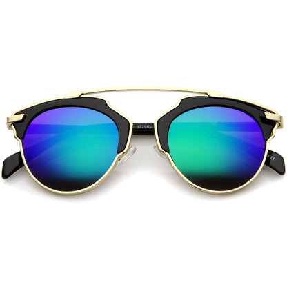 Two Tone Mirrored Lens Aviator Sunglasses
