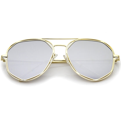 Geometric Mirrored Lens Aviator Sunglasses