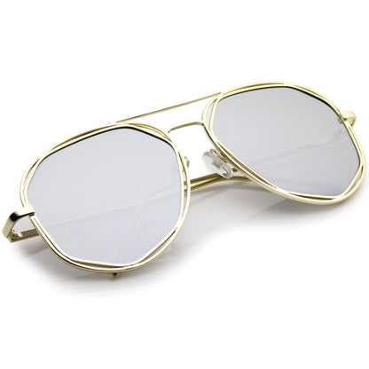 Geometric Mirrored Lens Aviator Sunglasses