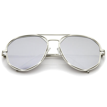 Geometric Mirrored Lens Aviator Sunglasses