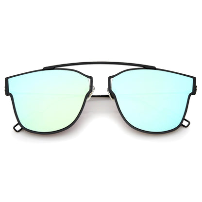 Modern Thin Flat Mirrored Lens Horned Rim Sunglasses
