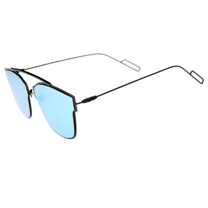 Modern Thin Flat Mirrored Lens Horned Rim Sunglasses