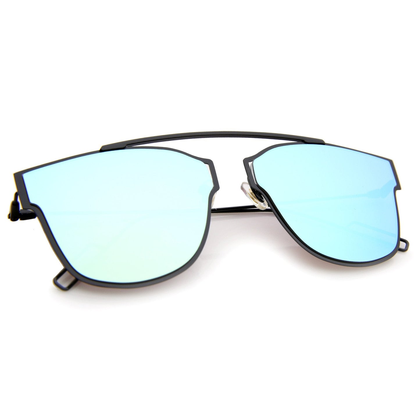 Modern Thin Flat Mirrored Lens Horned Rim Sunglasses