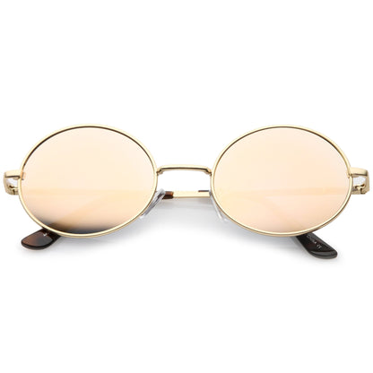 Retro Fashion Oval Mirrored Flat Lens Sunglasses
