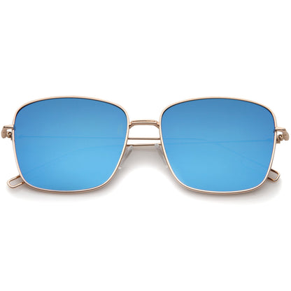 Wire Metal Flat Lens Square Aviator Sunglasses